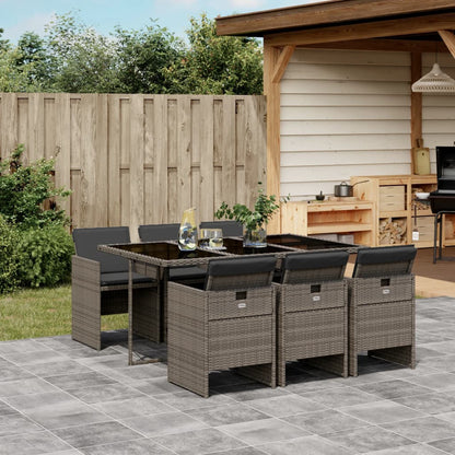 7 Piece Garden Dining Set with Cushions Grey Poly Rattan - 50,5×54×79cm