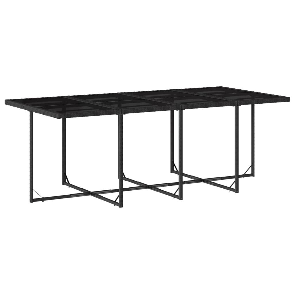 9 Piece Garden Dining Set with Cushions Black Poly Rattan - 220×106×73cm