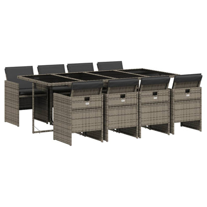 9 Piece Garden Dining Set with Cushions Grey Poly Rattan - 220×106×73cm