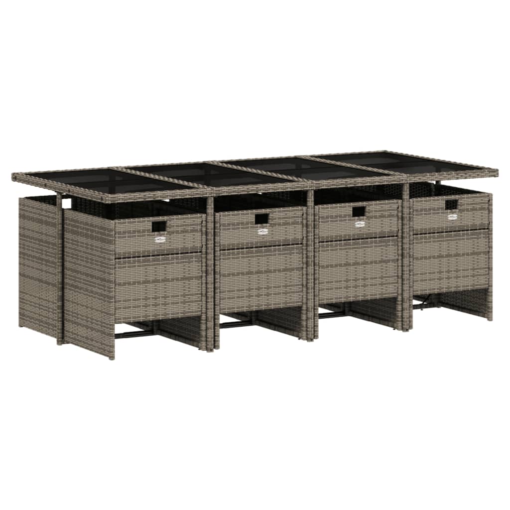 9 Piece Garden Dining Set with Cushions Grey Poly Rattan - 220×106×73cm