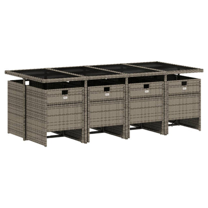 9 Piece Garden Dining Set with Cushions Grey Poly Rattan - 220×106×73cm