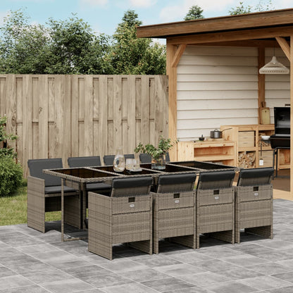 9 Piece Garden Dining Set with Cushions Grey Poly Rattan - 220×106×73cm