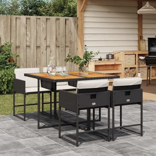  Shadow Luxe: 5-Piece Garden Dining Set with Black Poly Rattan and Cushions