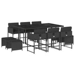 Elegance: 11-Piece Black Poly Rattan Dining Set with Plush Cushions