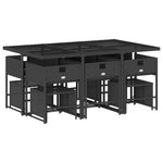 Elegance: 11-Piece Black Poly Rattan Dining Set with Plush Cushions