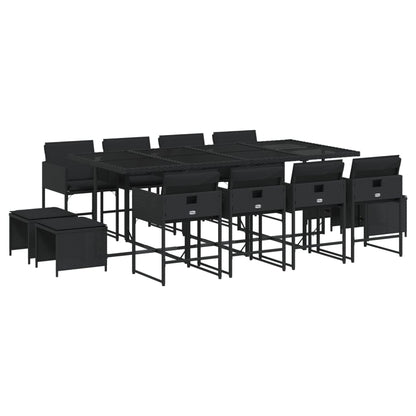 Stylish: 13 Piece Garden Dining Set with Cushions Black Poly Rattan