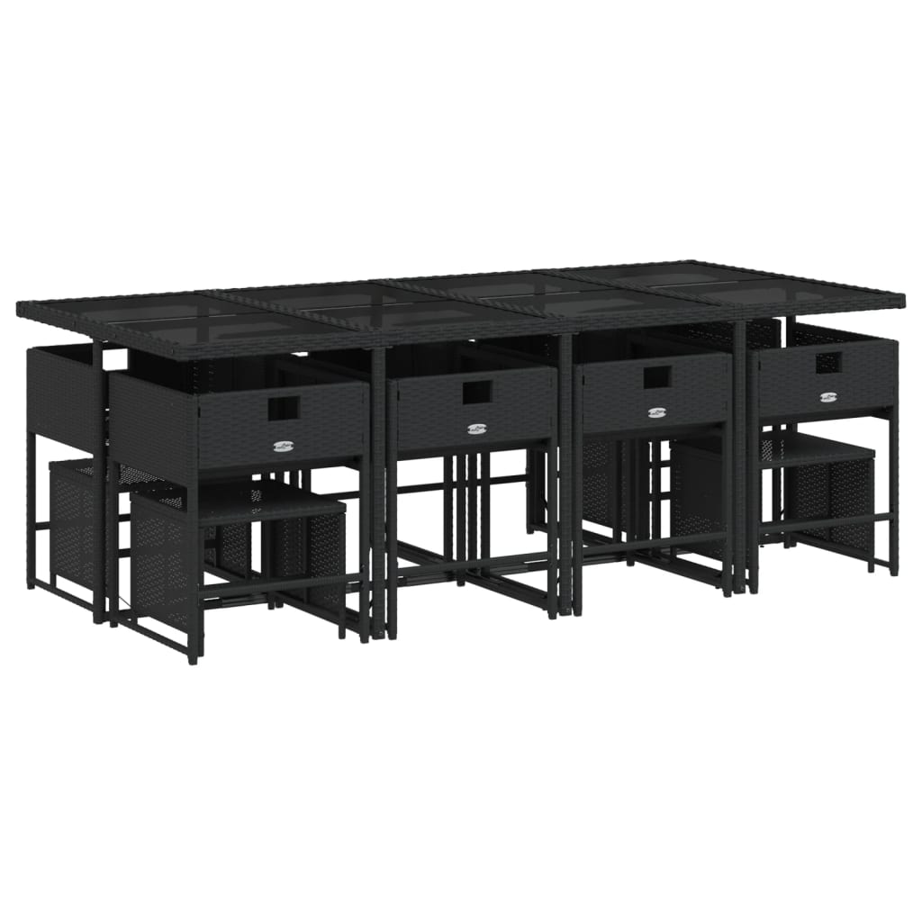 Stylish: 13 Piece Garden Dining Set with Cushions Black Poly Rattan