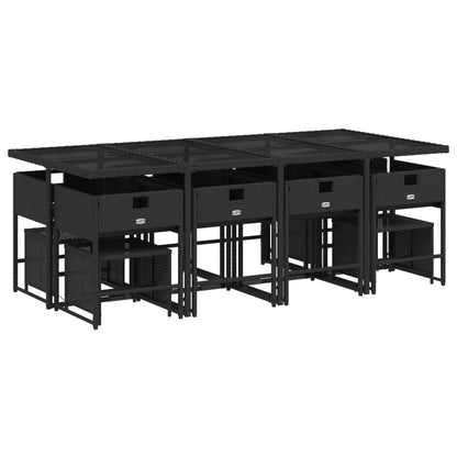Stylish: 13 Piece Garden Dining Set with Cushions Black Poly Rattan