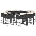 9 Piece Garden Dining Set with Cushions-Black Poly Rattan