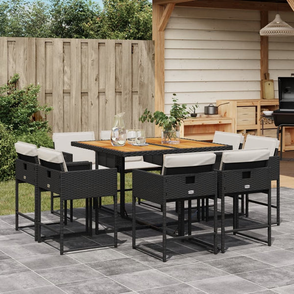  9-Piece Poly Rattan Garden Dining Set with Cushioned Comfort