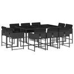 11-Piece Black Poly Rattan Garden Dining Set with Plush Cushions