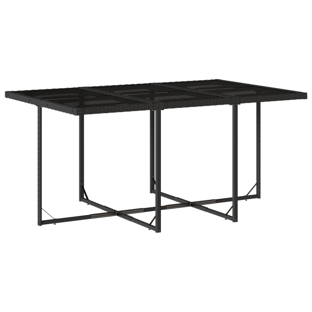 11-Piece Black Poly Rattan Garden Dining Set with Plush Cushions