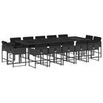 15 Piece Garden Dining Set with Cushions Black