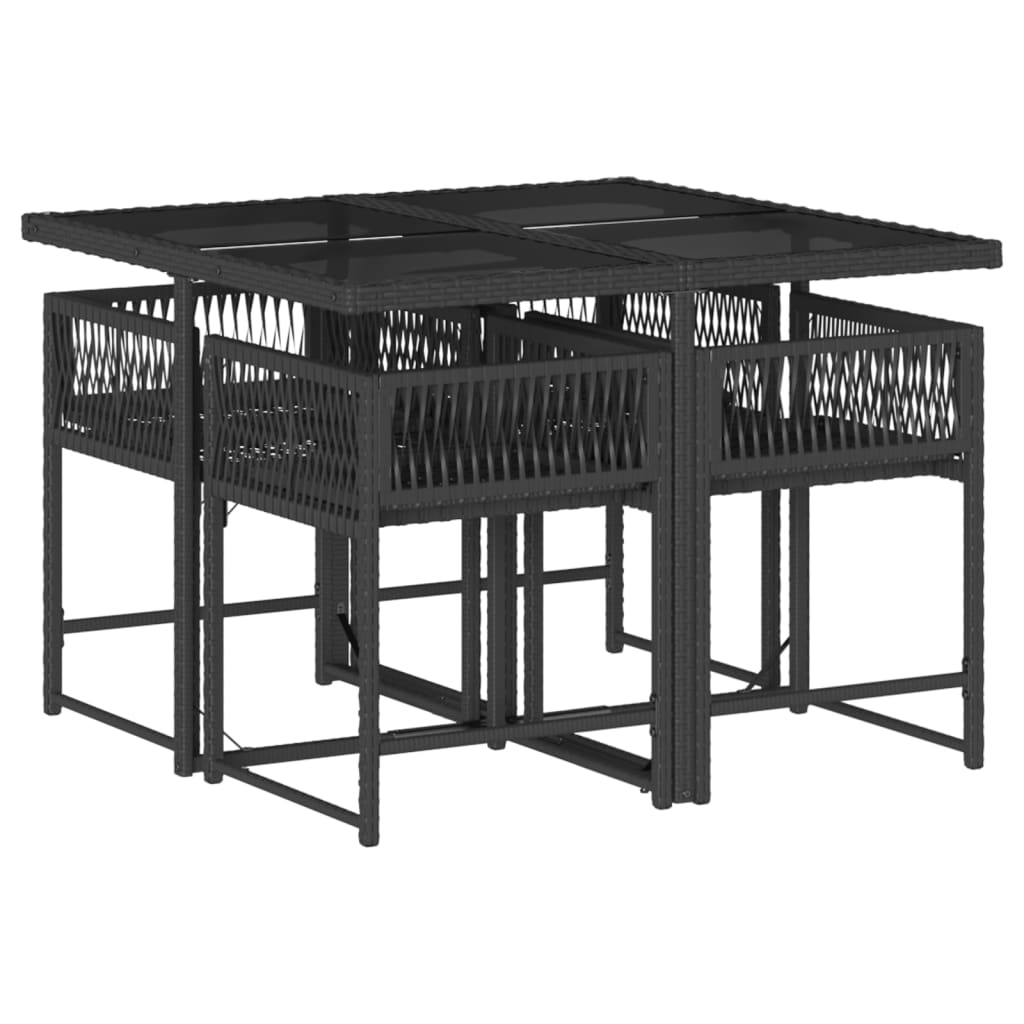 5-Piece Noir Poly Rattan Dining Set with Cushioned Comfort