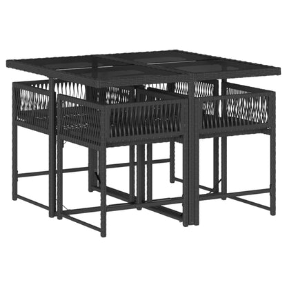 5-Piece Noir Poly Rattan Dining Set with Cushioned Comfort
