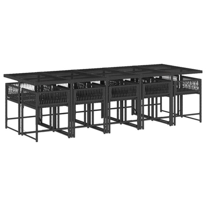 Comfort:11 Piece Garden Dining Set with Cushions Black Poly Rattan