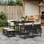 9 Piece Garden Dining Set with Cushions Black