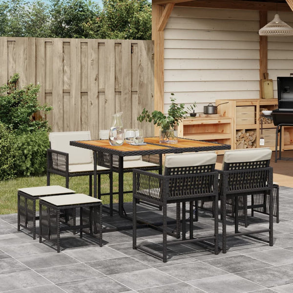  9-Piece Grey Poly Rattan Dining Set with Comfort Cushions