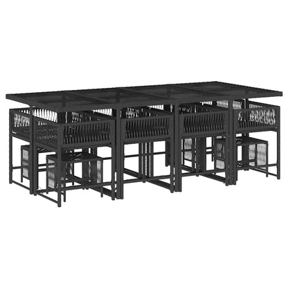 13-Piece Black Poly Rattan Dining Set with Lavish Cushions