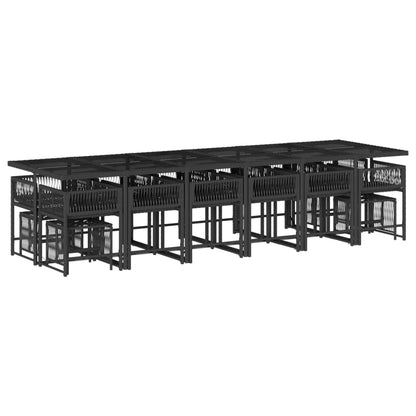17-Pcs Garden Dining Set with Cushions Black Poly Rattan
