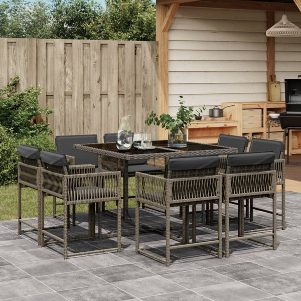  9-Piece Poly Rattan Dining Ensemble in Elegant Grey