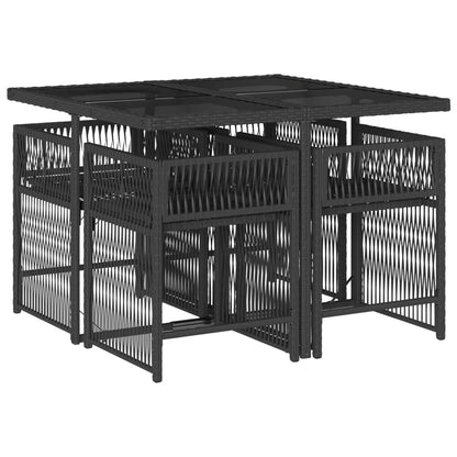Raven Retreat: 5-Piece Garden Dining Set with Cushions in Black Poly Rattan
