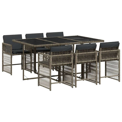 7 Piece Garden Dining Set with Cushions Grey Poly Rattan - 165×106×73cm