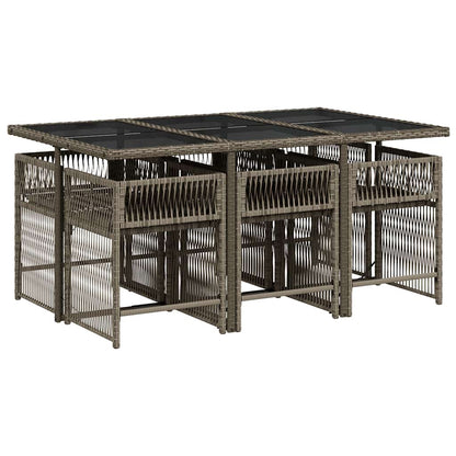 7 Piece Garden Dining Set with Cushions Grey Poly Rattan - 165×106×73cm