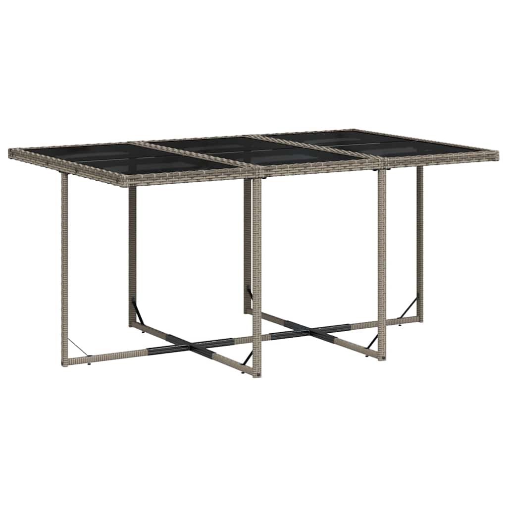 7 Piece Garden Dining Set with Cushions Grey Poly Rattan - 165×106×73cm