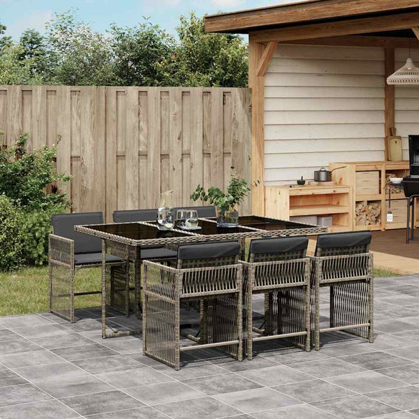  7 Piece Garden Dining Set with Cushions Grey Poly Rattan