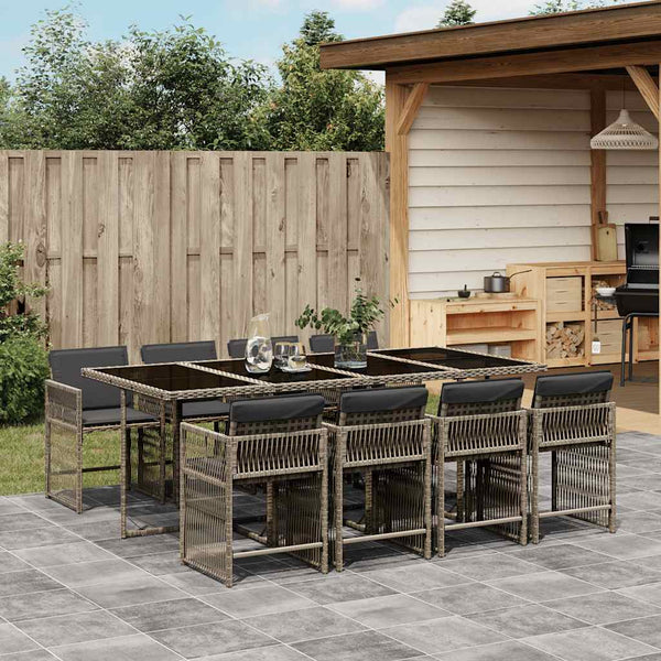  9 Piece Grey Poly Rattan Dining Set with Comfort Cushions