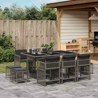 11-Piece Grey Poly Rattan Dining Set with Luxurious Cushions