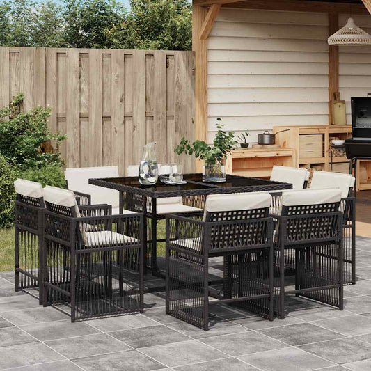 Luxe 9-Piece Poly Rattan Dining Set with Cushions