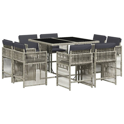 9 Piece Garden Dining Set with Cushions Light Grey Poly Rattan