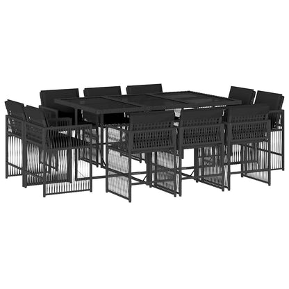 11 Piece Garden Dining Set with Cushions Black Poly Rattan - 165×106×73cm
