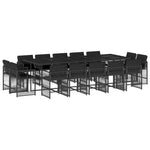 15 Piece Garden Dining Set with Cushions Black Poly Rattan