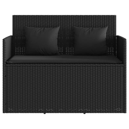 Garden Bench with Cushions-Black Poly Rattan