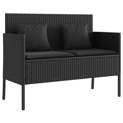 Garden Bench with Cushions Black Poly Rattan