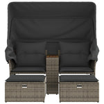 Garden Sofa 2-Seater with Canopy and Stools Grey Poly Rattan