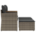 Garden Sofa 2-Seater with Stools Grey Poly Rattan