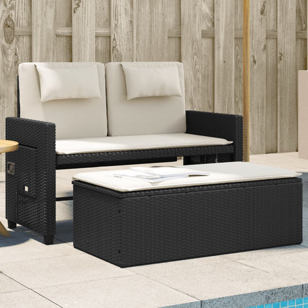  Reclining Garden Bench with Cushions-Black Poly Rattan