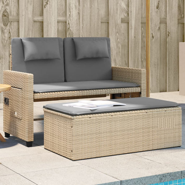  Reclining Garden Bench with Cushions Beige Poly Rattan