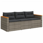 Garden Sofa with Cushions 3-Seater Grey Poly Rattan