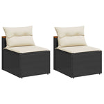 Garden Sofas Armless with Cushions 2 pcs Black Poly Rattan