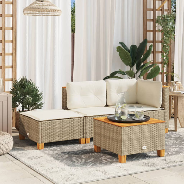  Garden Stool with Cushion Beige Poly Rattan