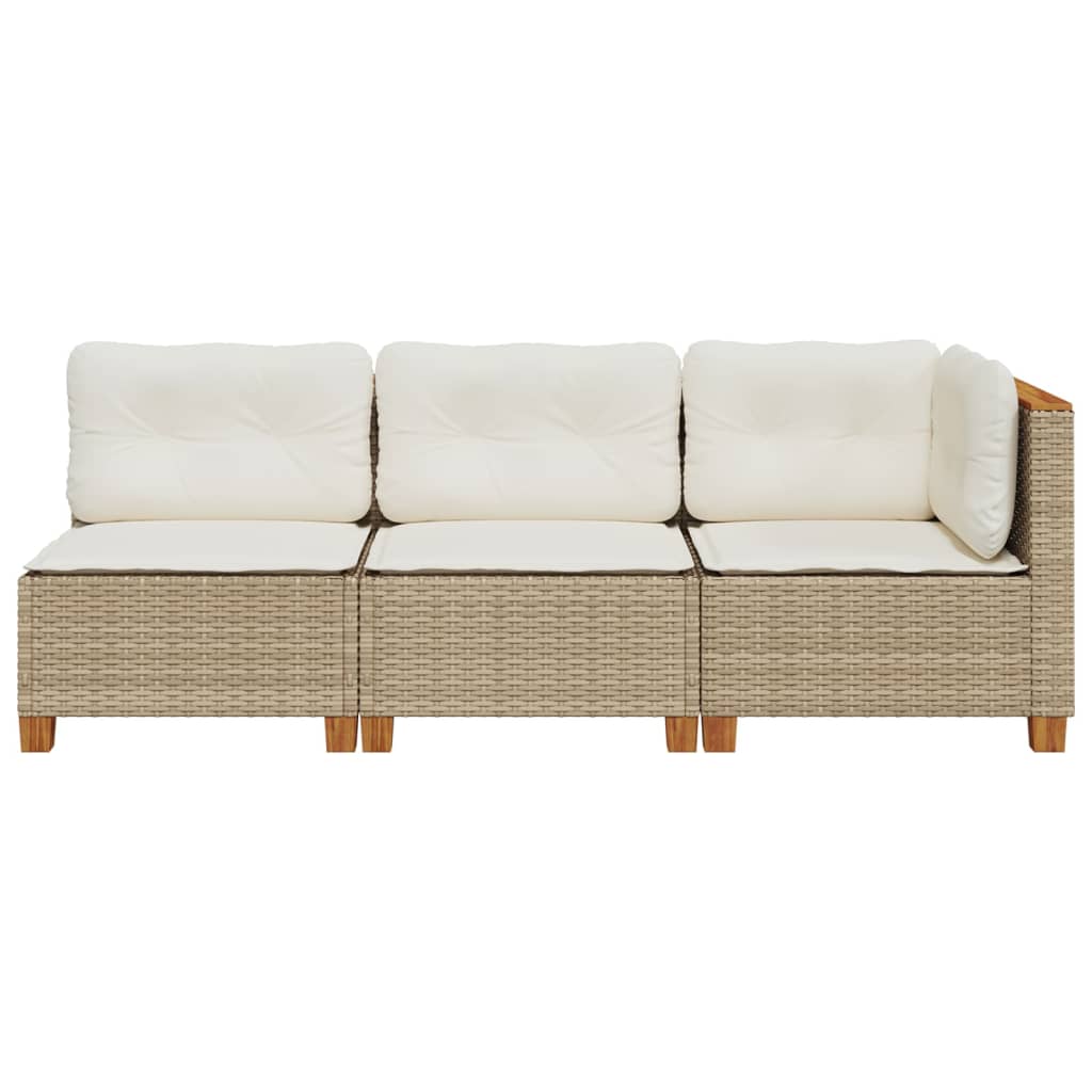 Garden Sofa with Cushions 3-Seater - Beige Poly Rattan