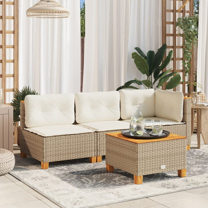 Garden Sofa with Cushions 3-Seater - Beige Poly Rattan