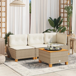 Garden Sofa with Cushions 3-Seater Beige - Poly Rattan