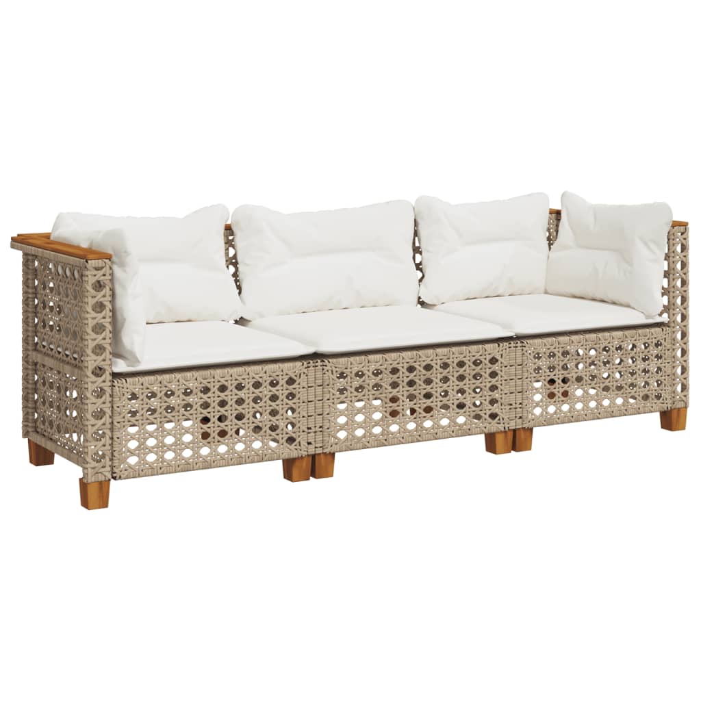 Garden Sofa with Cushions 3-Seater Beige - 63.5×63.5×62cm