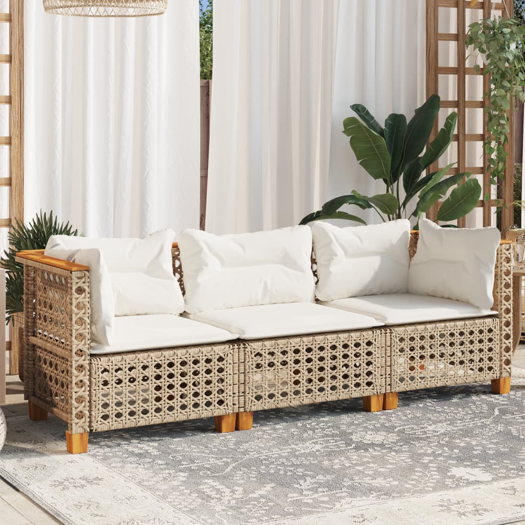 Garden Sofa with Cushions 3-Seater Beige - 63.5×63.5×62cm